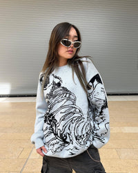 Y2g Sweater Gothic Skeleton Print Pullover