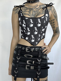 Dark Gothic Punk Spicy Girl Retro Skull Head Print Corset Tie Up Chest Vest