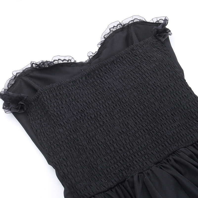 Dark Style Elegant Slim Fit Gothic Waist Tube Top Slippers Expansion Skirt Women