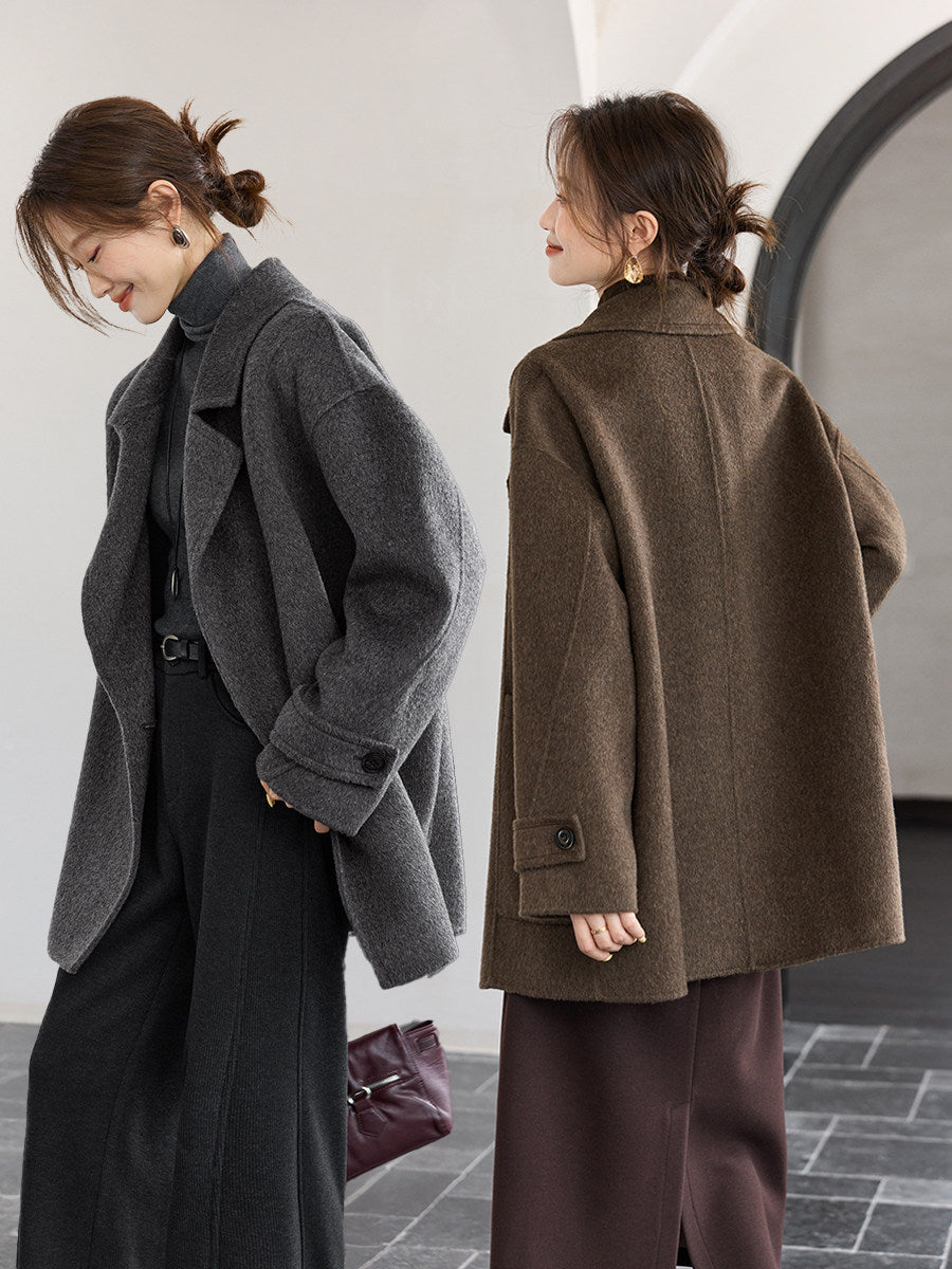 A Classic Long Double-faced Wool Coat In The Old Money Style For Winter
