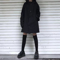 Dark Hooded Loose Coat Women's Clothing