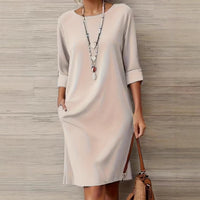 Versatile Solid-color Mid-sleeve Dress With Side Pockets