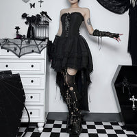 Dark Style Elegant Slim Fit Gothic Waist Tube Top Slippers Expansion Skirt Women