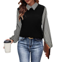 Long-sleeved Striped And Plaid Shirt With A Turn-down Collar