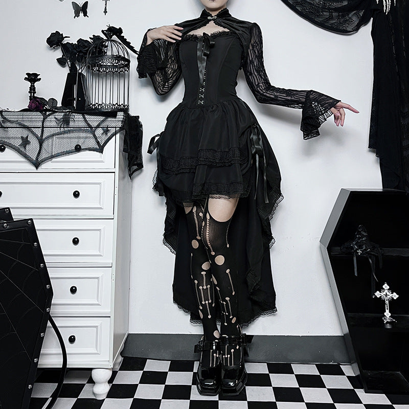 Dark Style Elegant Slim Fit Gothic Waist Tube Top Slippers Expansion Skirt Women