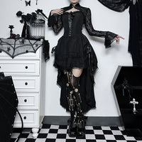 Dark Style Elegant Slim Fit Gothic Waist Tube Top Slippers Expansion Skirt Women