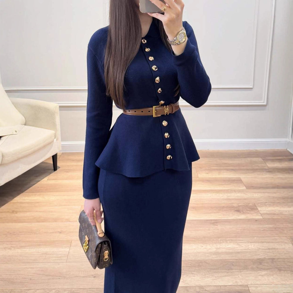 New Button-pleated Ribbed-button Fishtail Bodycon Coat With A Cinched Waist